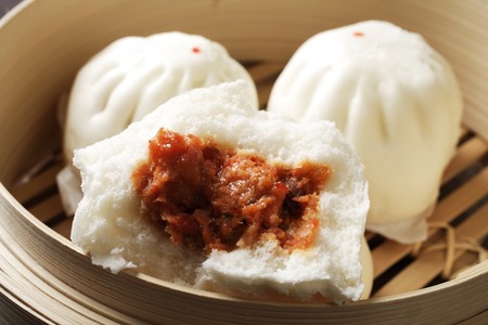 close up of steam bun, (bao)の写真素材
