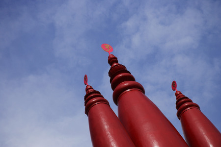 Red spires from Hindu Temple.の写真素材