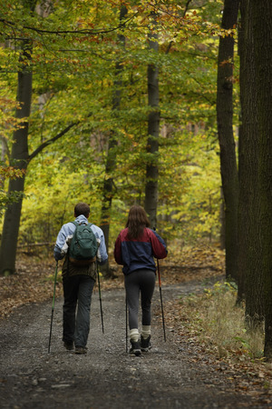 Young couple on walking trailの写真素材