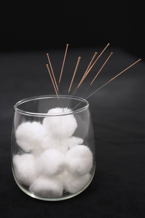 acupuncture needles in cottonの写真素材