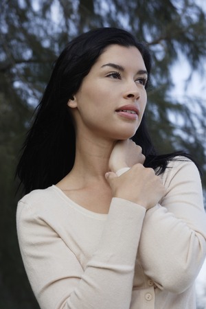 portrait of woman looking offの写真素材