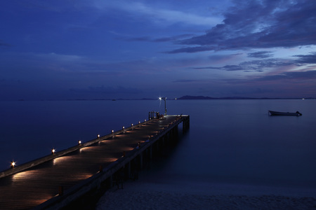 pier on the ocean with lightsの写真素材