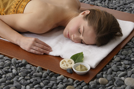 woman awaiting spa treatmentの写真素材