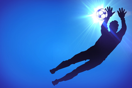 Silhouettes of footballers on the blue backgroundの写真素材