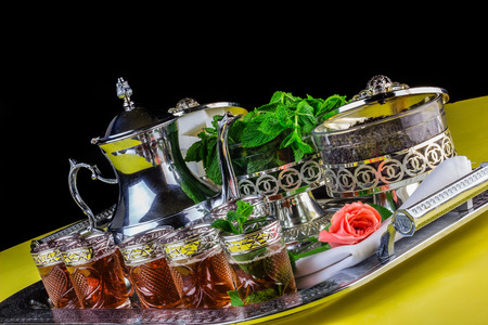 Moroccan tea glasses and biscuitの写真素材