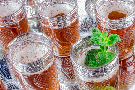 Moroccan tea glasses and biscuitの写真素材