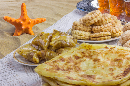 Moroccan tea glasses and biscuitの写真素材