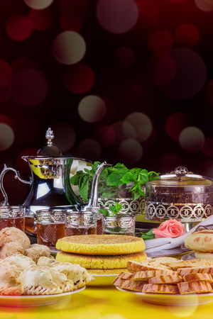 Moroccan tea glasses and biscuitの写真素材