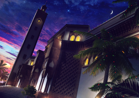 3d illustration Mosque nightの写真素材