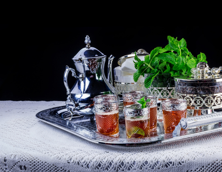 Moroccan tea glasses and biscuitの写真素材