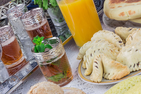 Moroccan tea glasses and biscuitの写真素材