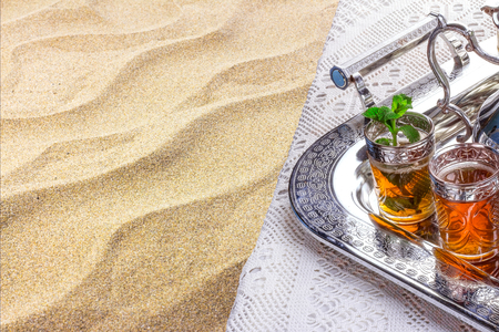 Bowl of Moroccan harira soup,chebakia, dates for iftarの写真素材