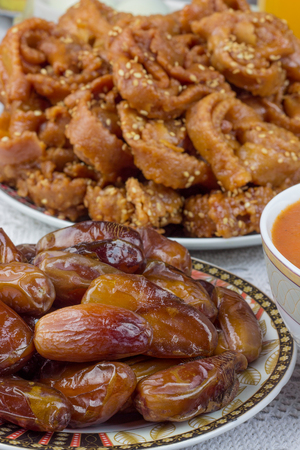 Moroccan tea glasses and biscuitの写真素材