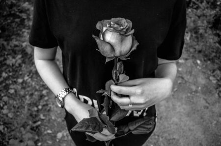 Girl holds a roseの写真素材