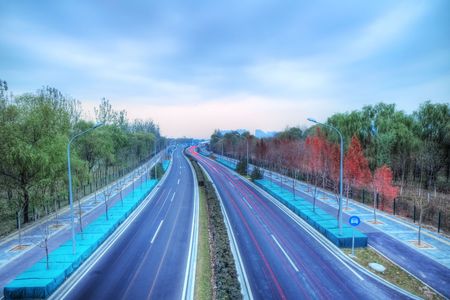 HDR HighWay in Autumn - High Dynamic Range & Long Exposal Photographyの写真素材
