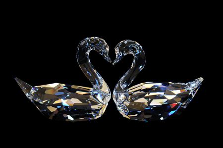 Couple Crystal Swan - Black Backgroundの写真素材
