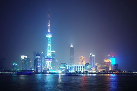 Economic Center of China - Night View of Shanghai with Pearl Towerのeditorial素材