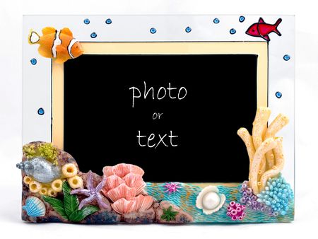 Blank Photo Frame with  Fish and Shell Decorationの写真素材