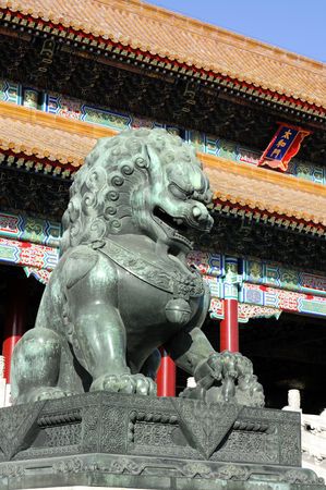 Royal Bronze Lion in front of the Imperial Palace (Gu-gong as well-known) in Beijing, Chinese Lion is the symbol of  economy and finance in the oriental culture.の写真素材