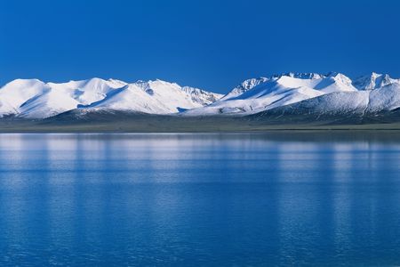 Snow Mountain with Reflection in the Lakeの写真素材