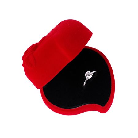 Diamond ring in red box isolated on whiteの写真素材