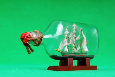 Vintage Sailboat Model in Bottleの写真素材