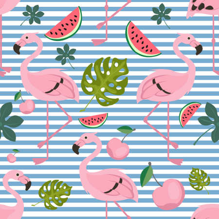 flamingo pattern seamless vector with  geometric backgroundのイラスト素材