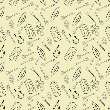 Seamless Kitchen Tools Pattern in Vector realistic  modern designのイラスト素材