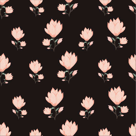 Seamless Floral Pattern. Magnolia Flowers and Leaves Exotic. Vector Design. Texture. Summer and Spring. suitable background, textur, fabric, textile, wallpaper, tile, print, backdrop, vintage,のイラスト素材