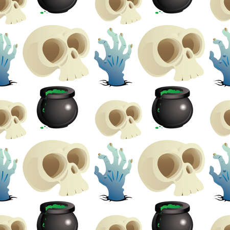 Halloween holiday seamless pattern background with hand drawing elements.のイラスト素材