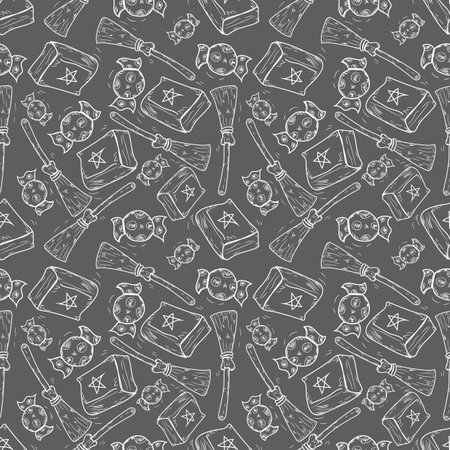 Halloween holiday seamless pattern background with hand drawing elements.のイラスト素材