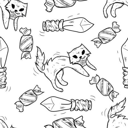 Halloween holiday seamless pattern background with hand drawing elements.のイラスト素材