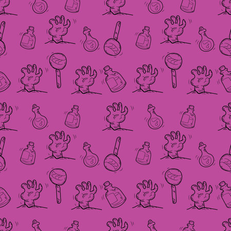 Halloween holiday seamless pattern background with hand drawing elements.のイラスト素材
