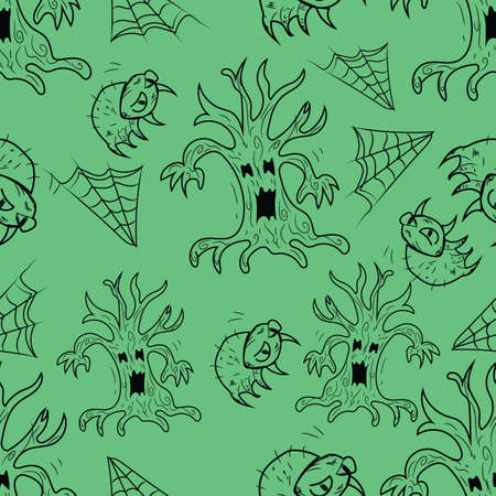 Halloween holiday seamless pattern background with hand drawing elements.のイラスト素材