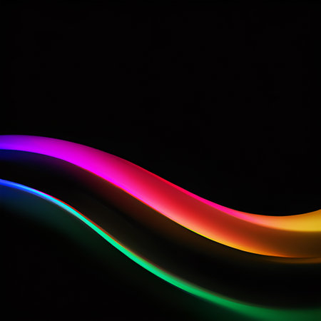 abstract colorful wavy lines on black background. Vector illustration.