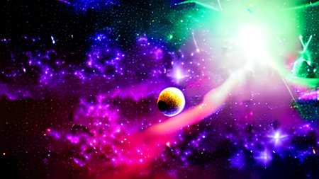 Abstract space background with planets, stars and nebula. Vector illustration.の素材