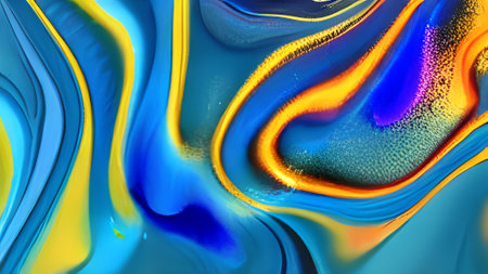 abstract background with blue and orange paint in the form of wavesの素材