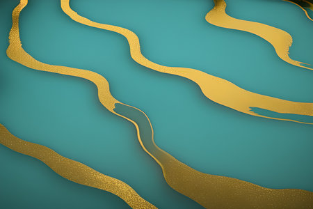 Gold waves on blue background. Template for design. 3D illustrationの素材