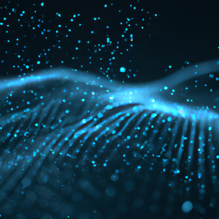 Abstract particles wave. Futuristic technology style. Elegant background for business tech presentations.の素材