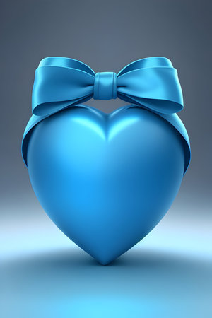 Blue heart with a bow on a blue background. 3d renderingの素材
