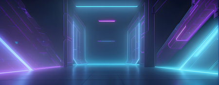 3D abstract background with neon lights. neon tunnel.space construction. 3d illustration