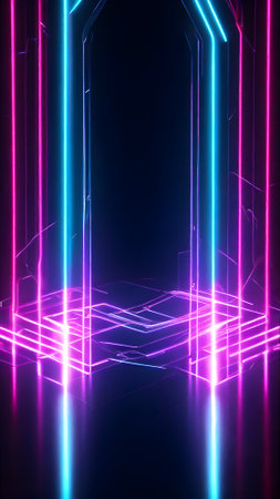 3d render, abstract background with neon lights, geometric shapes, neon linesの素材
