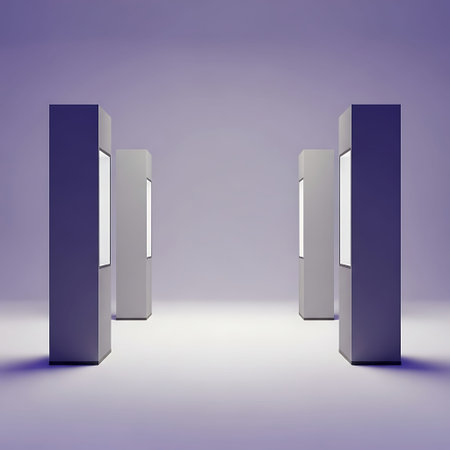 High-key architectural render of symmetrical modern exhibition trade stand.の写真素材