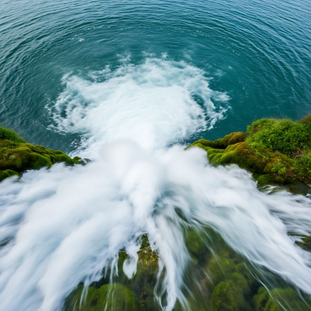 Waterfall in the Black Sea, Russia. Long exposure photo.