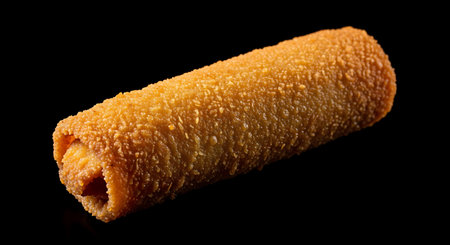 Isolated, crispy, deep-fried chicken roll on white background.