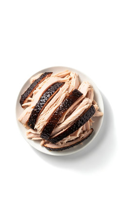 Isolated Carved Turkey Meat Portion, Flat Lay, High-Key Studio Shot.の写真素材