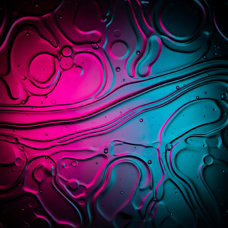 Abstract Macro Iridescent Oil Slick Texture Reflecting Spectral Cyan Magenta.