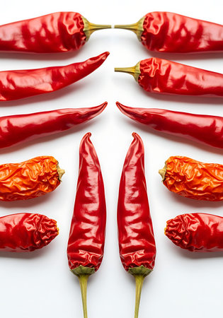 Macro close-up of vibrant red dried chili pepper texture.