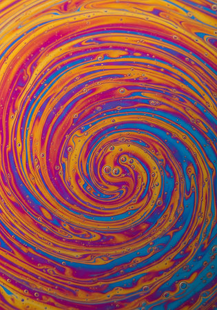 Macro Photography of Swirling Gold, Magenta, and Sapphire Liquid Abstraction.