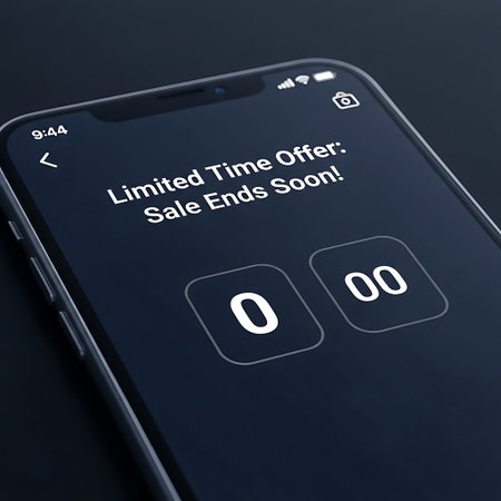 Mobile phone countdown timer displaying urgent limited time sale offer marketing.